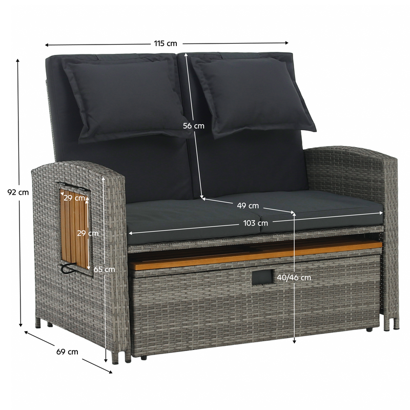 Kerti rattan heverő, szürke/természetes, MALORY