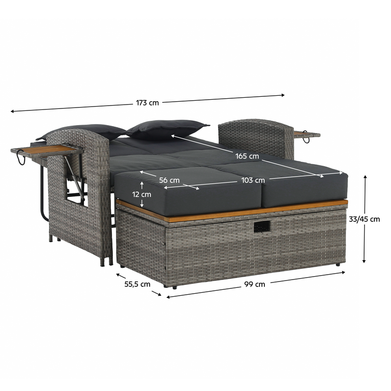 Kerti rattan heverő, szürke/természetes, MALORY