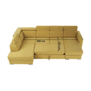 Luxus kivitelű ülőgarnitúra, sárga/barna párnák, balos, MARIETA U