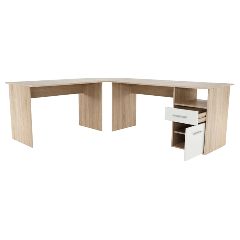 Sarok számítógépasztal, sonoma tölgyfa/fehér, MAURUS NEW MA11
