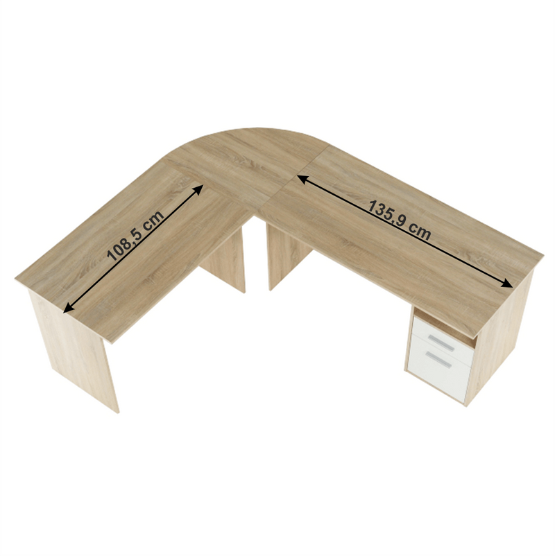 Sarok számítógépasztal, sonoma tölgyfa/fehér, MAURUS NEW MA11