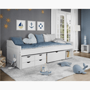 Ágy tárolóhellyel, fehér, tömörfa, 90x200, MAXI NEW