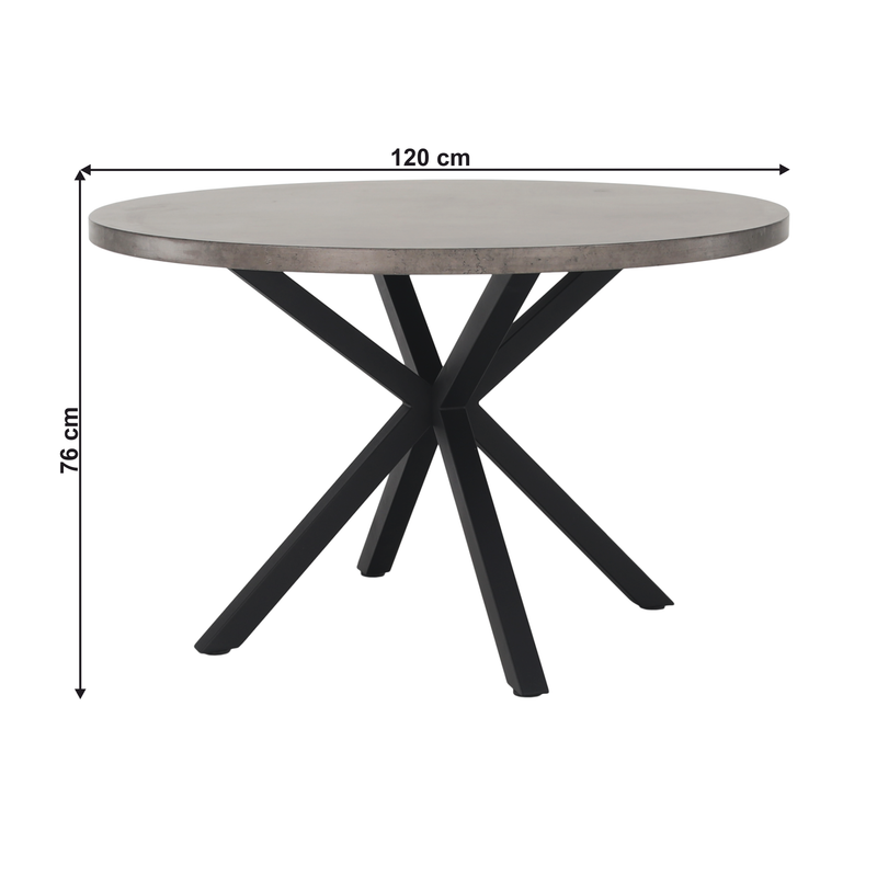 Étkezőasztal, beton/fekete, átmérő 120 cm, MEDOR