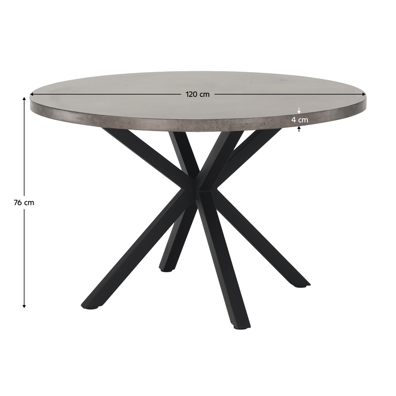 Étkezőasztal, beton/fekete, átmérő 120 cm, MEDOR