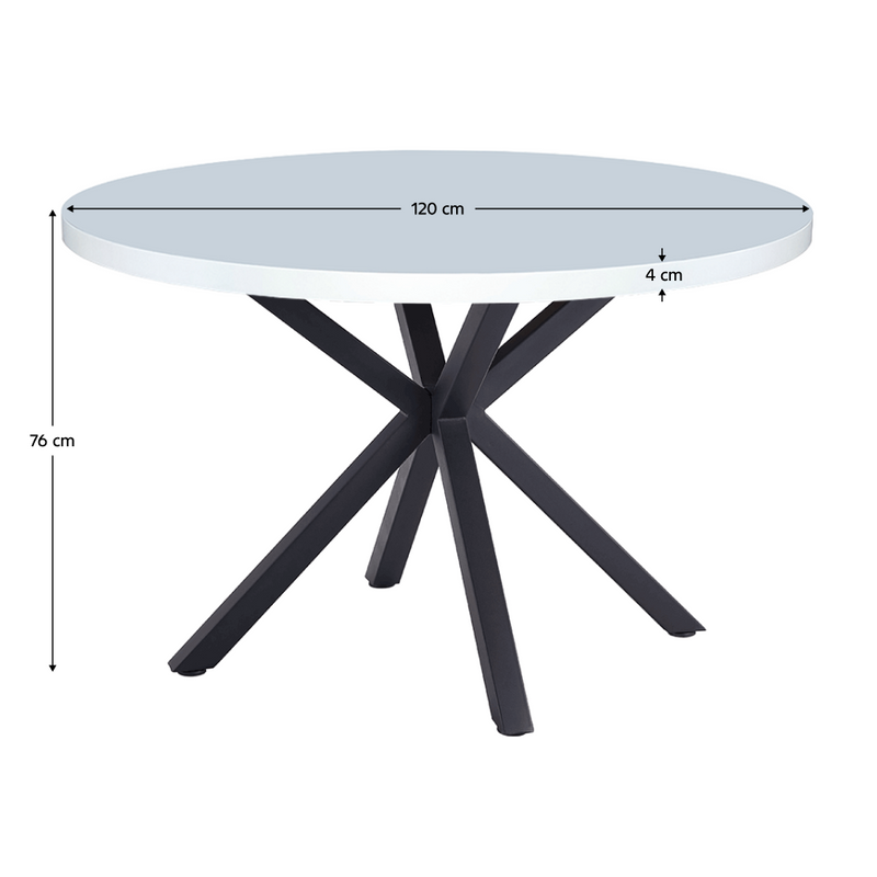 Étkezőasztal, fehér matt/fekete, átmérő 120 cm, MEDOR