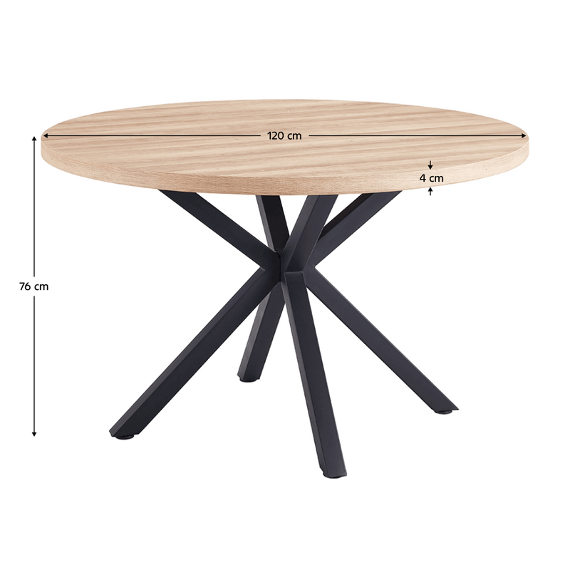 Étkezőasztal, sonoma tölgy/fekete, átmérő 120 cm, MEDOR