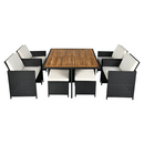 Kerti rattan szett, akácfa, fekete/krémszínű/természetes, MELFORD