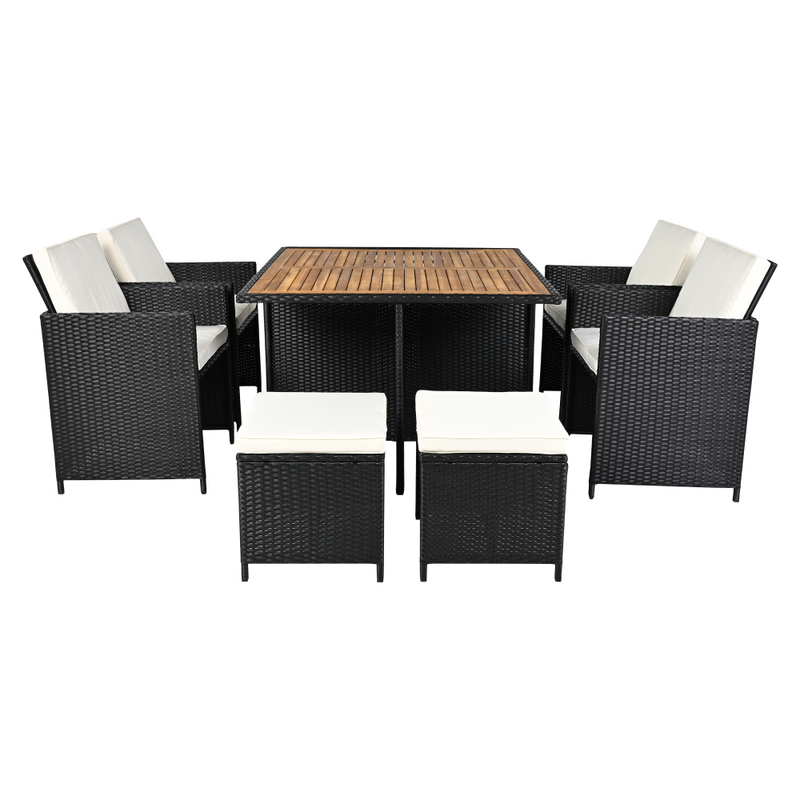 Kerti rattan szett, akácfa, fekete/krémszínű/természetes, MELFORD