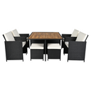 Kerti rattan szett, akácfa, fekete/krémszínű/természetes, MELFORD