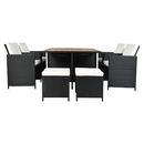 Kerti rattan szett, akácfa, fekete/krémszínű/természetes, MELFORD