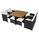 Kerti rattan szett, akácfa, fekete/krémszínű/természetes, MELFORD