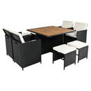 Kerti rattan szett, akácfa, fekete/krémszínű/természetes, MELFORD