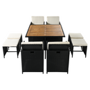 Kerti rattan szett, akácfa, fekete/krémszínű/természetes, MELFORD