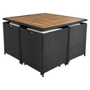 Kerti rattan szett, akácfa, fekete/krémszínű/természetes, MELFORD