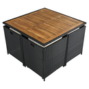 Kerti rattan szett, akácfa, fekete/krémszínű/természetes, MELFORD