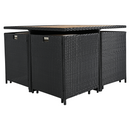 Kerti rattan szett, akácfa, fekete/krémszínű/természetes, MELFORD