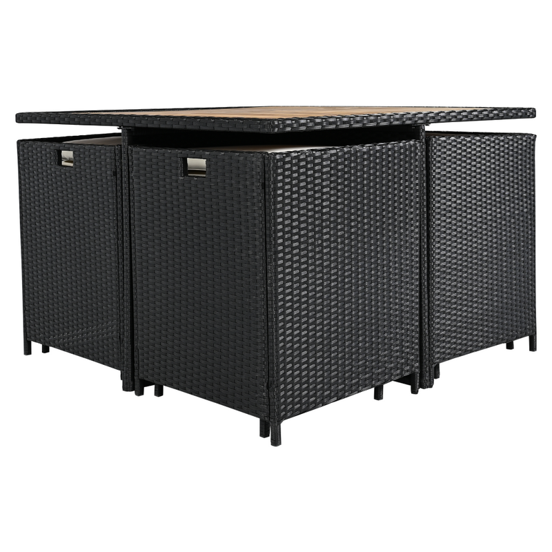 Kerti rattan szett, akácfa, fekete/krémszínű/természetes, MELFORD