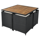 Kerti rattan szett, akácfa, fekete/krémszínű/természetes, MELFORD