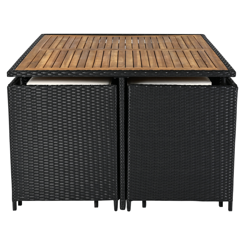 Kerti rattan szett, akácfa, fekete/krémszínű/természetes, MELFORD