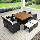 Kerti rattan szett, akácfa, fekete/krémszínű/természetes, MELFORD