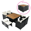 Kerti rattan szett, akácfa, fekete/krémszínű/természetes, MELFORD