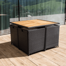 Kerti rattan szett, akácfa, fekete/krémszínű/természetes, MELFORD