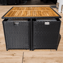 Kerti rattan szett, akácfa, fekete/krémszínű/természetes, MELFORD