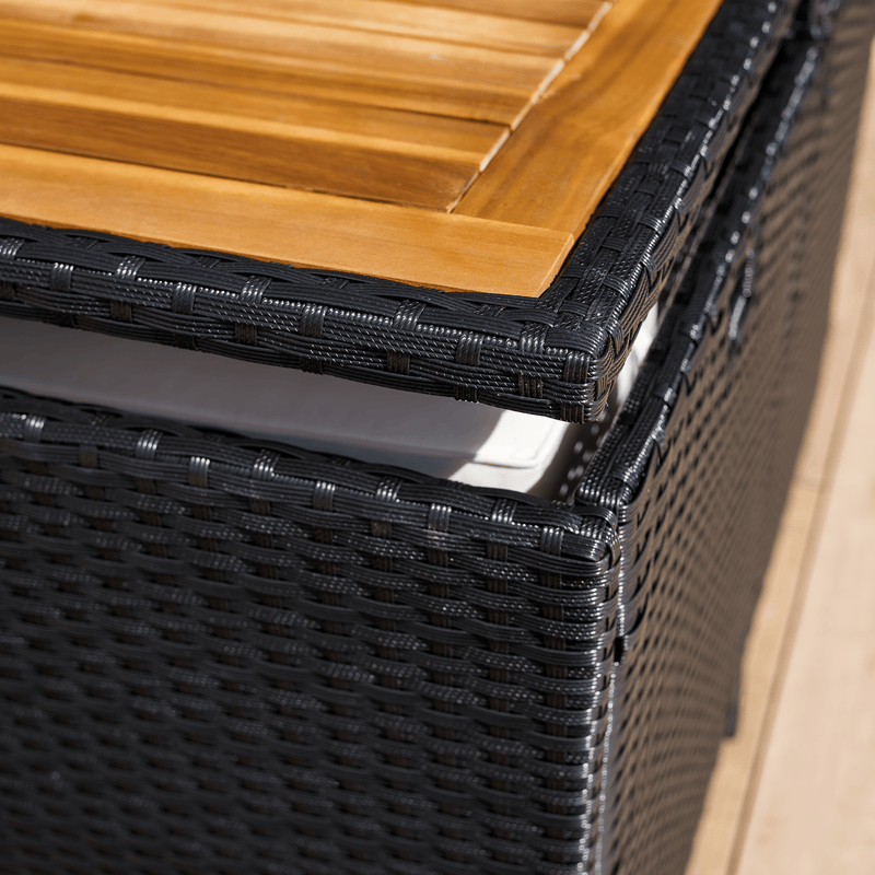 Kerti rattan szett, akácfa, fekete/krémszínű/természetes, MELFORD