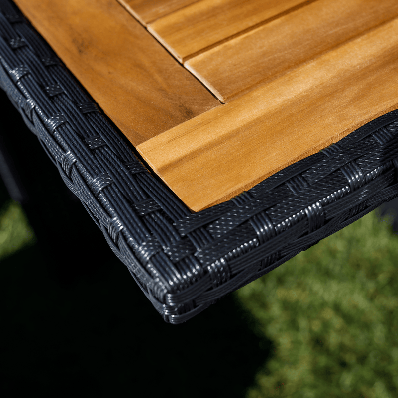 Kerti rattan szett, akácfa, fekete/krémszínű/természetes, MELFORD