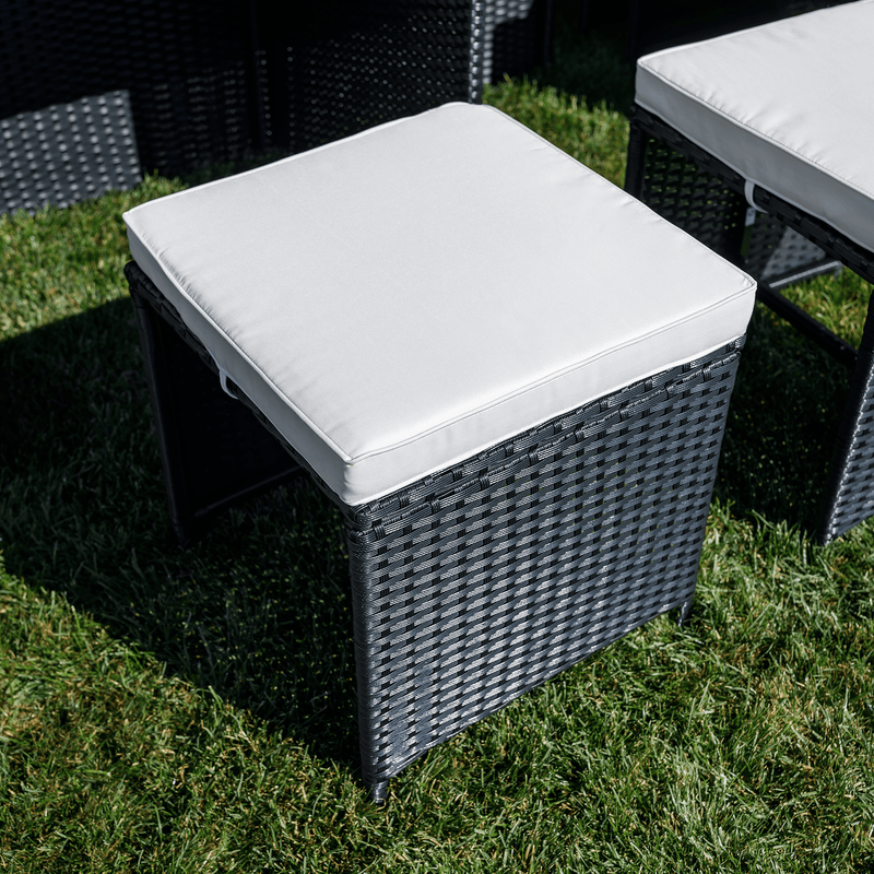 Kerti rattan szett, akácfa, fekete/krémszínű/természetes, MELFORD