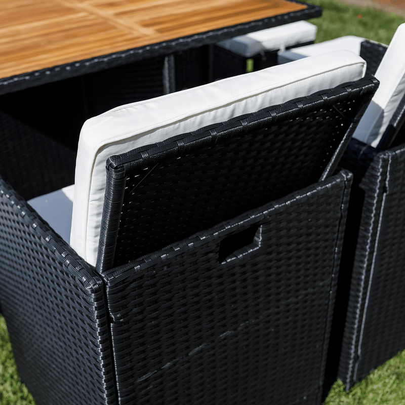 Kerti rattan szett, akácfa, fekete/krémszínű/természetes, MELFORD