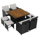 Kerti rattan szett, akácfa, fekete/krémszínű/természetes, MELFORD