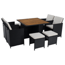 Kerti rattan szett, akácfa, fekete/krémszínű/természetes, MELFORD