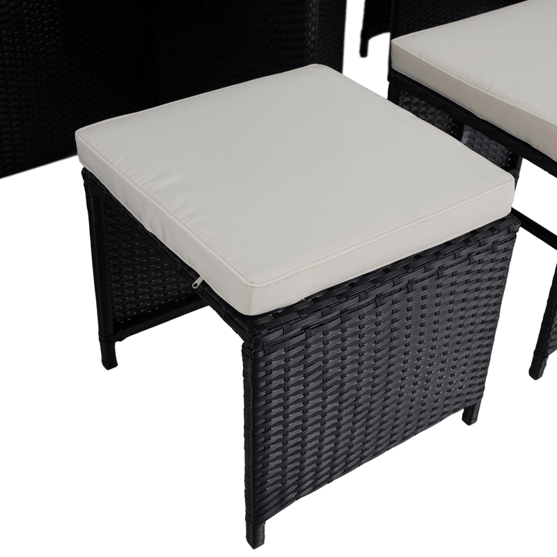 Kerti rattan szett, akácfa, fekete/krémszínű/természetes, MELFORD