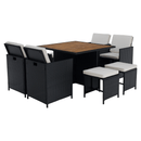 Kerti rattan szett, akácfa, fekete/krémszínű/természetes, MELFORD