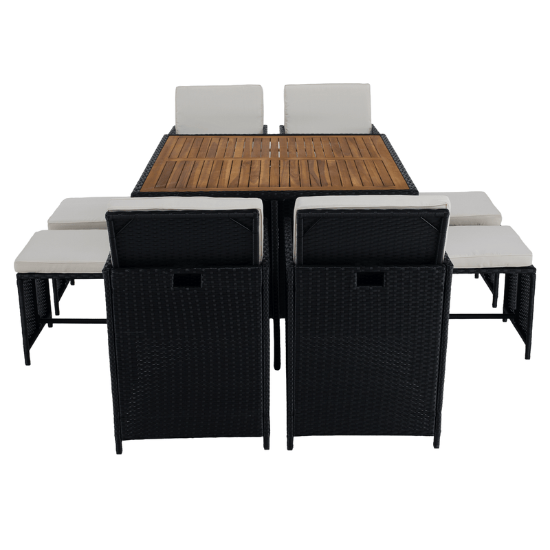 Kerti rattan szett, akácfa, fekete/krémszínű/természetes, MELFORD