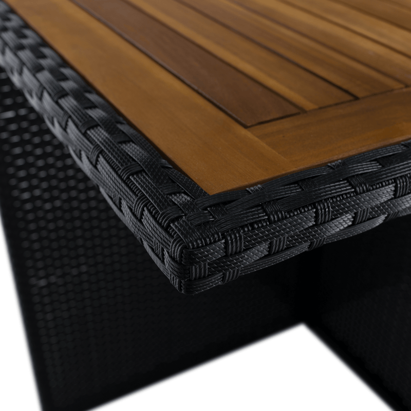 Kerti rattan szett, akácfa, fekete/krémszínű/természetes, MELFORD