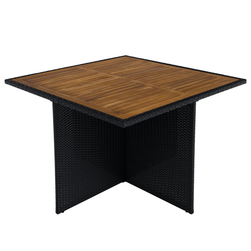 Kerti rattan szett, akácfa, fekete/krémszínű/természetes, MELFORD