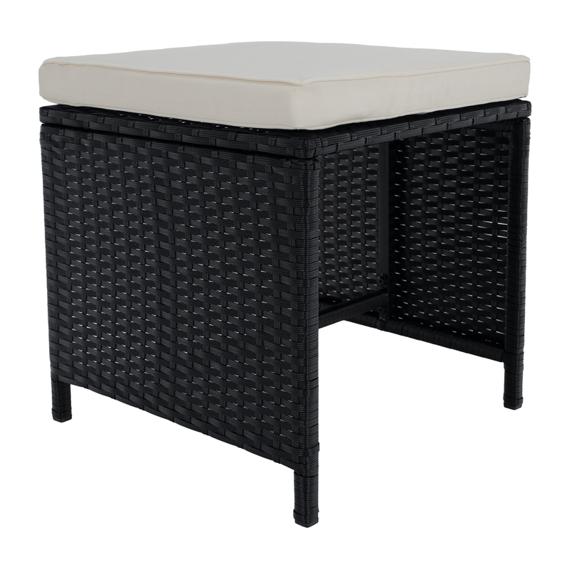 Kerti rattan szett, akácfa, fekete/krémszínű/természetes, MELFORD