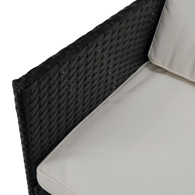 Kerti rattan szett, akácfa, fekete/krémszínű/természetes, MELFORD