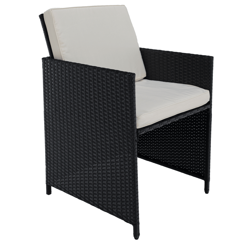 Kerti rattan szett, akácfa, fekete/krémszínű/természetes, MELFORD