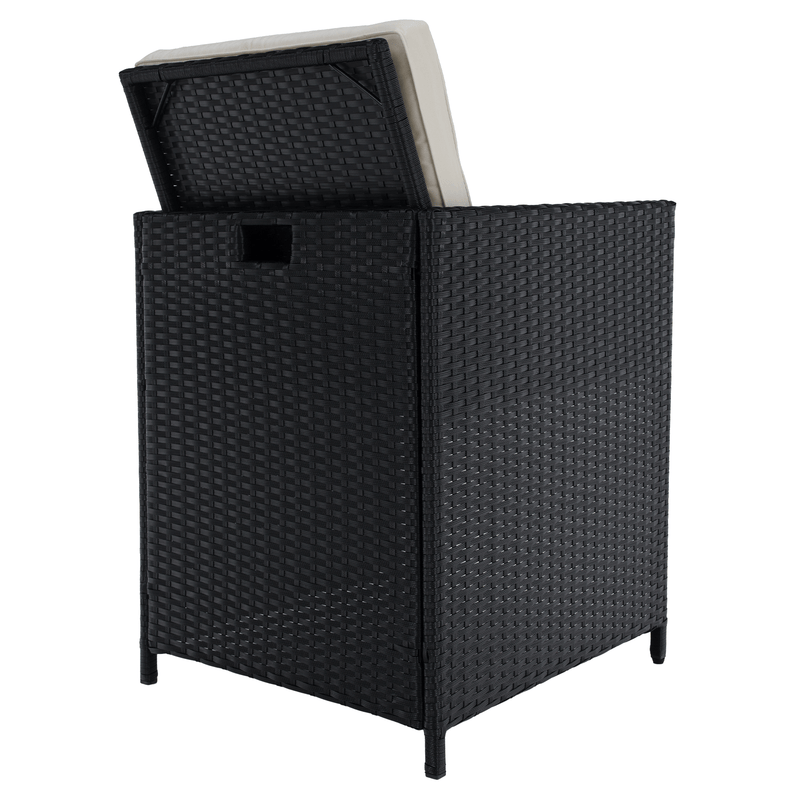 Kerti rattan szett, akácfa, fekete/krémszínű/természetes, MELFORD