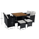 Kerti rattan szett, akácfa, fekete/krémszínű/természetes, MELFORD