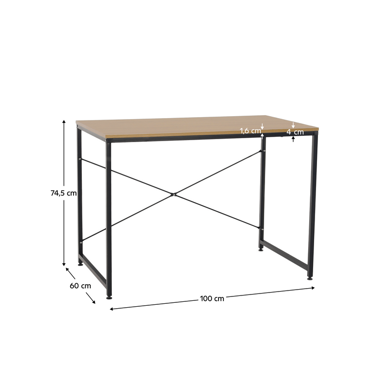 Íróasztal tölgy/fekete, 100x60 cm, MELLORA