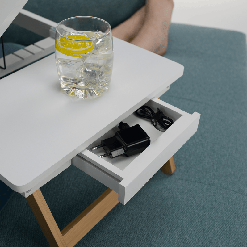 Notebook asztal/táblagép tartó, fehér/természetes bambusz, MELTEN