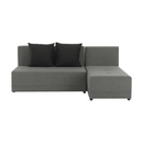 Sarokülőgarnitúra, J allású,  ágyfunkcióval, szövet szürke/ párnák fekete, MEXX