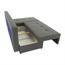 Sarokülőgarnitúra, J allású,  ágyfunkcióval, szövet szürke/ párnák fekete, MEXX