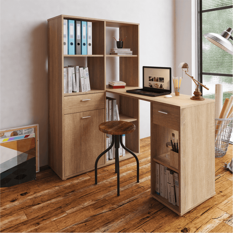 PC asztal könyvespolccal, tölgy sonoma, MINESON