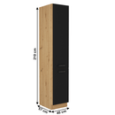 Élelmiszer szekrény, matt fekete/artisan tölgy, MONRO 40 DK-210 2F