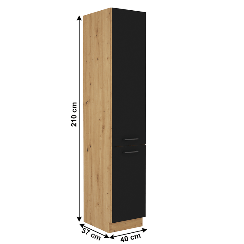 Élelmiszer szekrény, matt fekete/artisan tölgy, MONRO 40 DK-210 2F